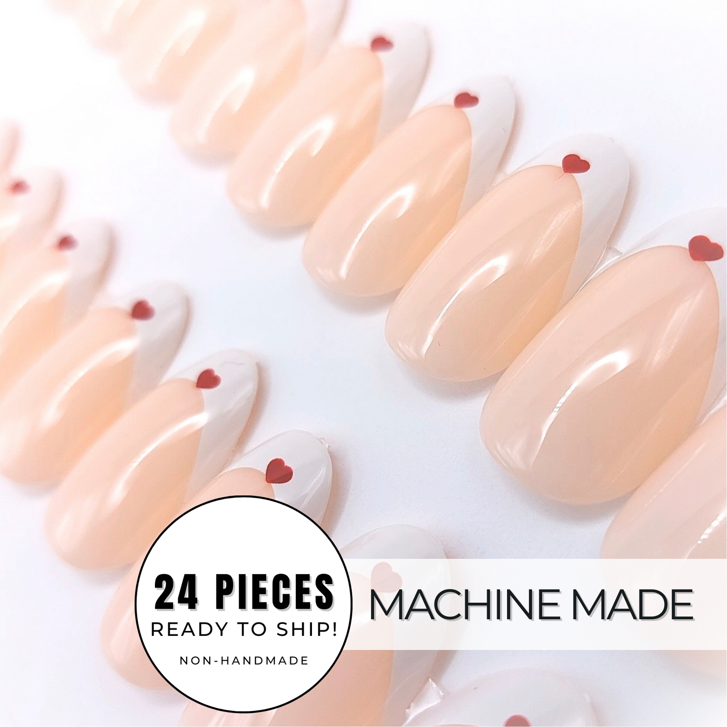 Red Heart French Tip Nails (24pcs) - Medium Oval