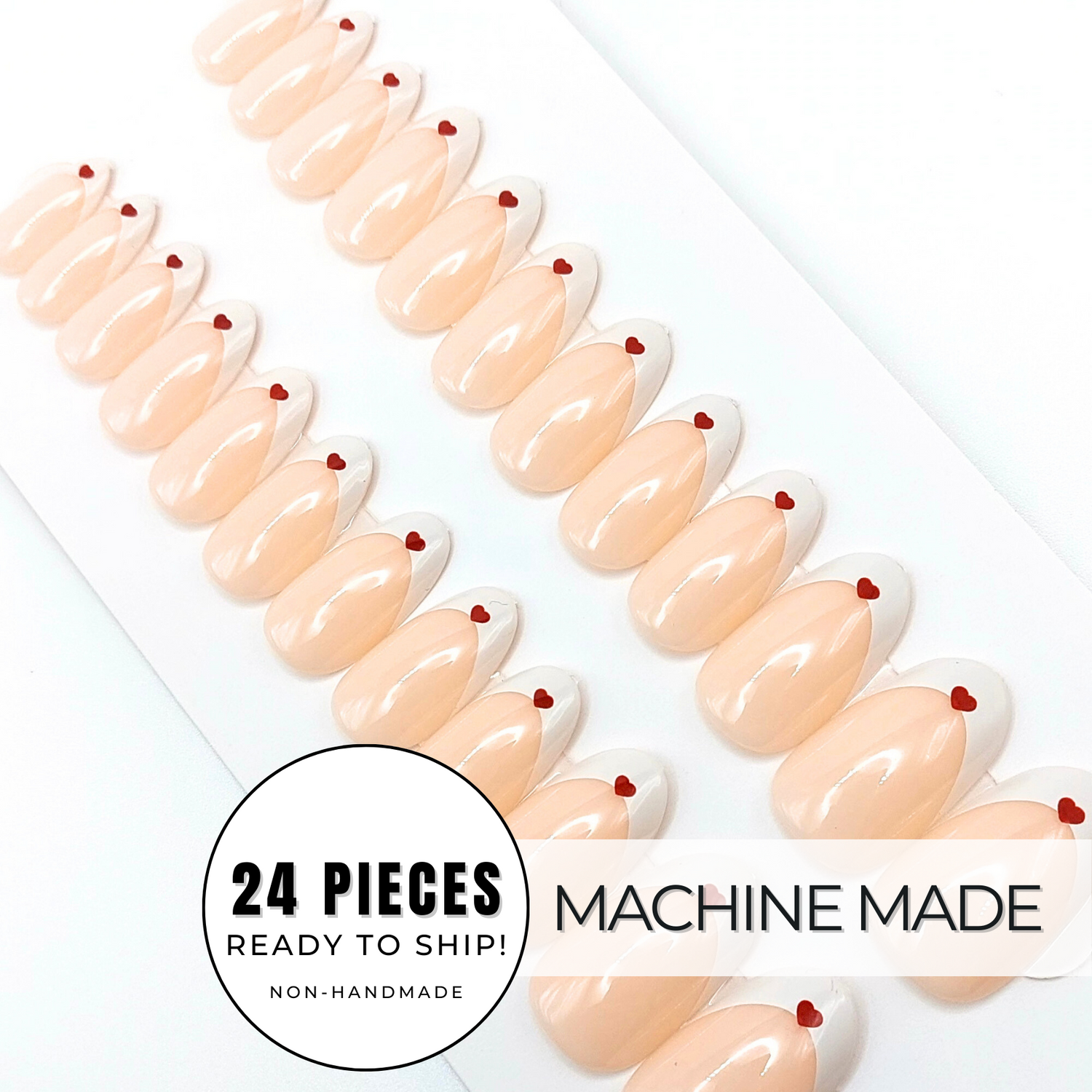 Red Heart French Tip Nails (24pcs) - Medium Oval