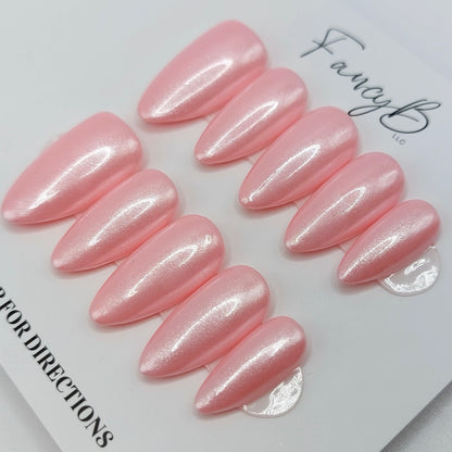 Vintage Pink Glazed Chrome Nails (24pcs) - Medium Almond