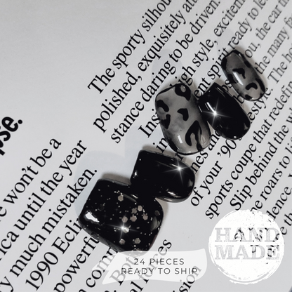 Black Leopard Nails (24pcs) - Short Square