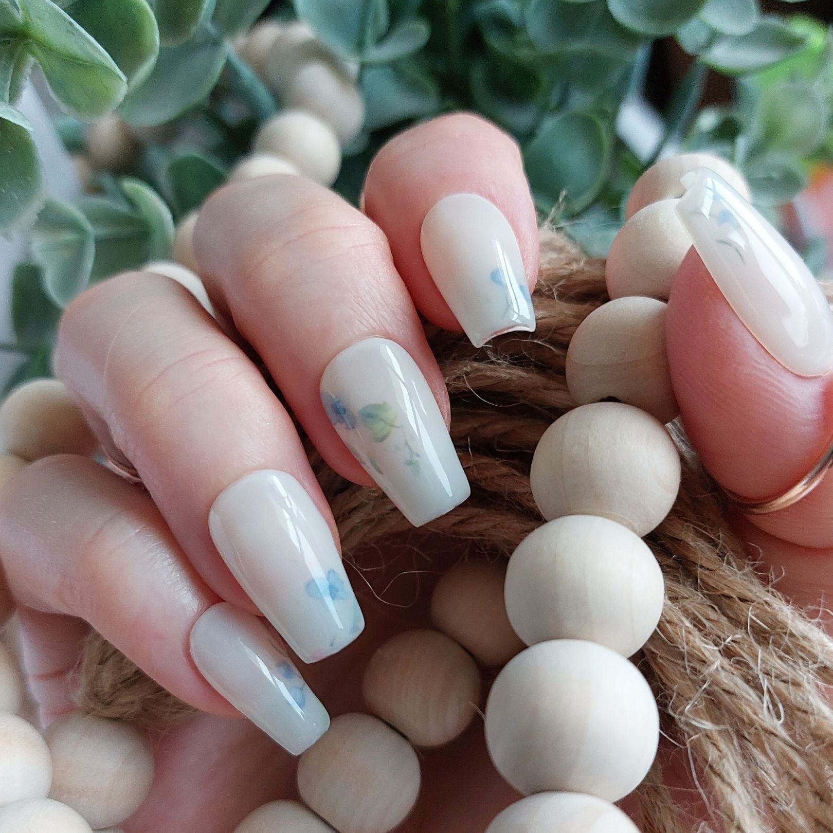 Blue Milk Bath Press on Nails (10pcs)