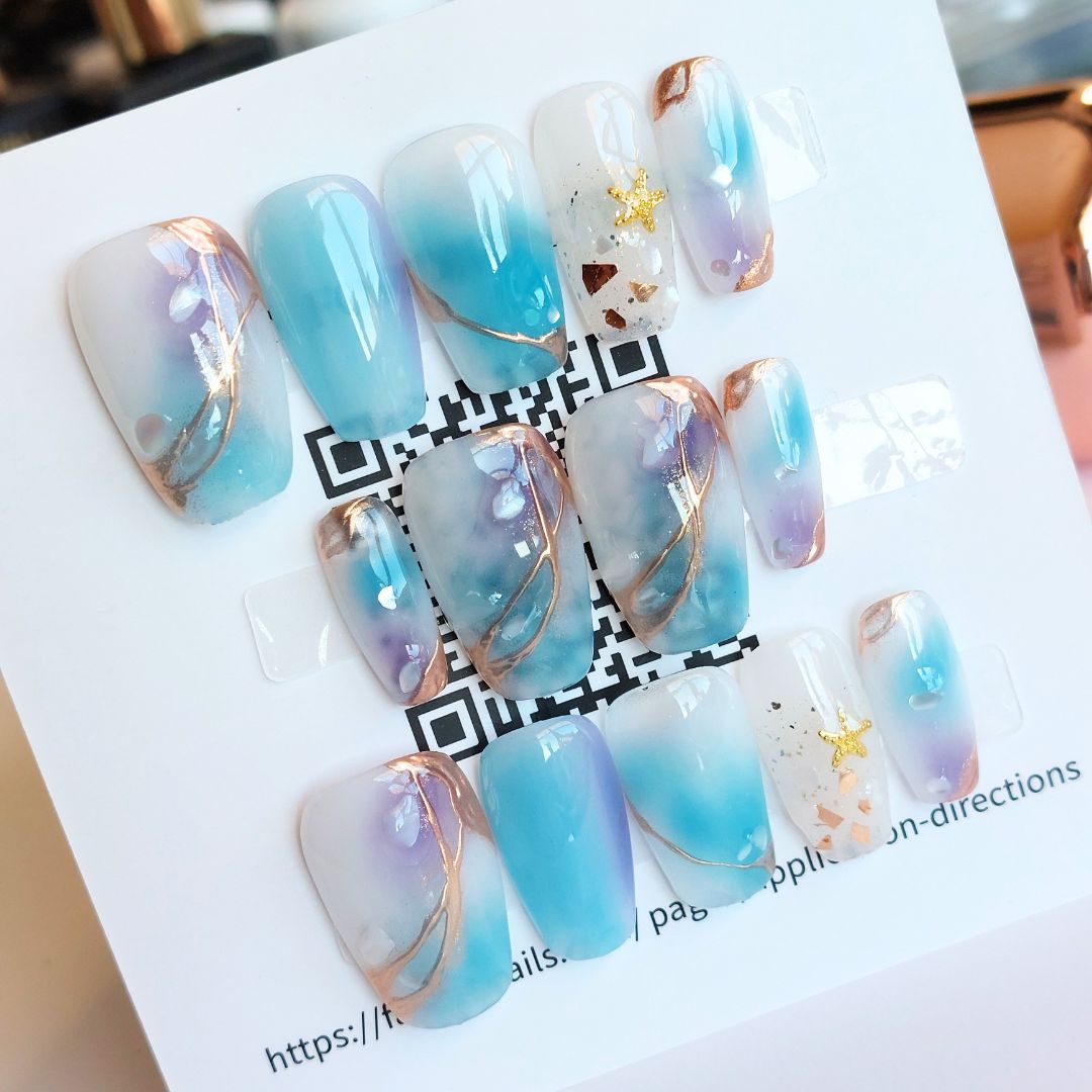 Celestial Seas Starfish Nails (24pcs) - Short Coffin