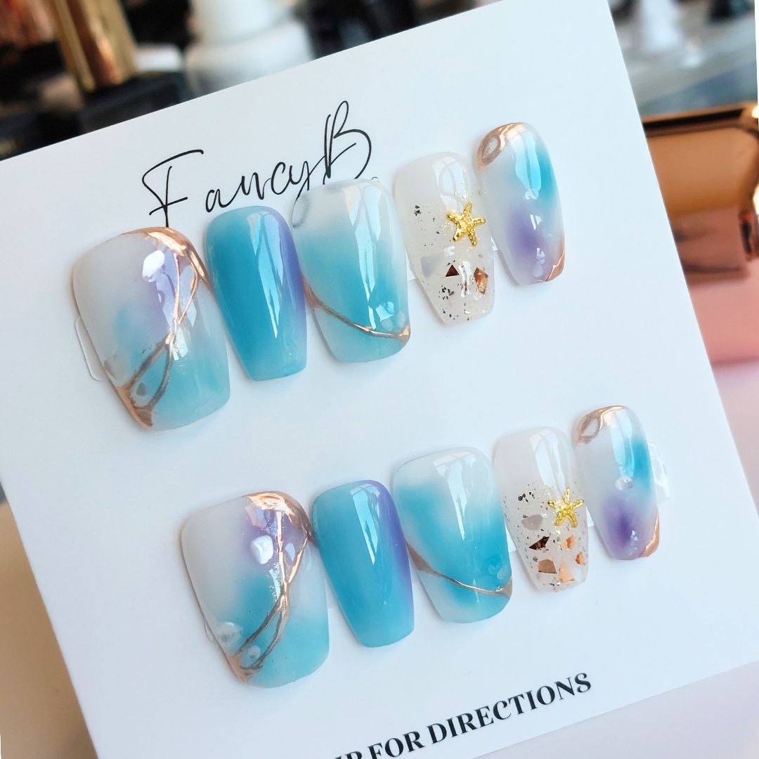 Celestial Seas Starfish Nails (24pcs) - Short Coffin