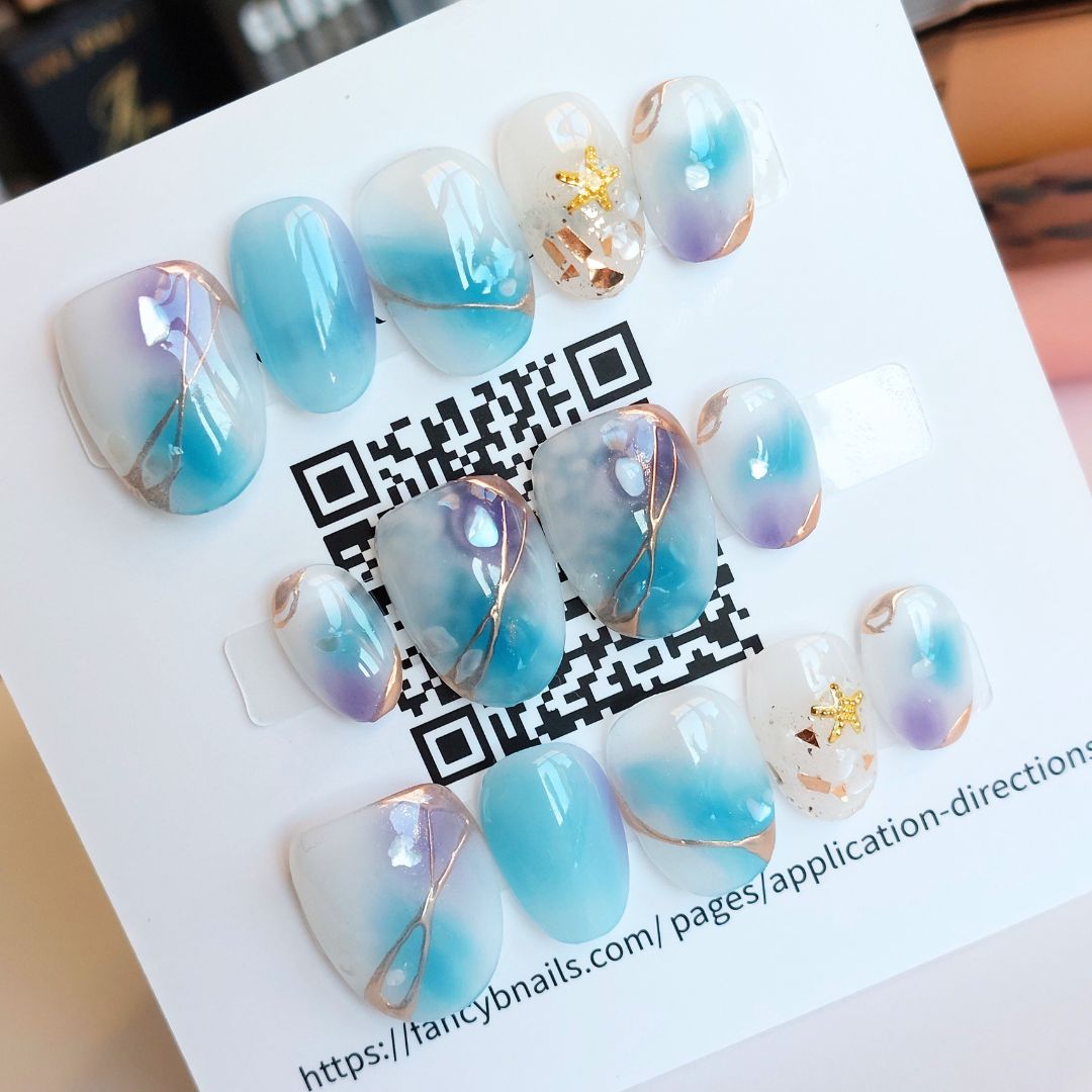 Celestial Seas Starfish Nails (24pcs) - Short Oval