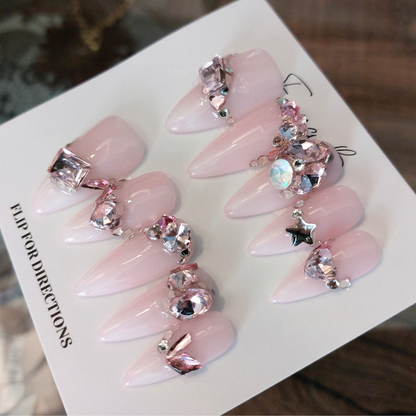 Charming in Pink Gem Nails (24pcs) - Long Stiletto