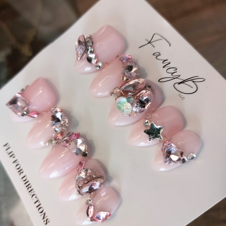 Charming in Pink Gem Nails (24pcs) - Short Almond