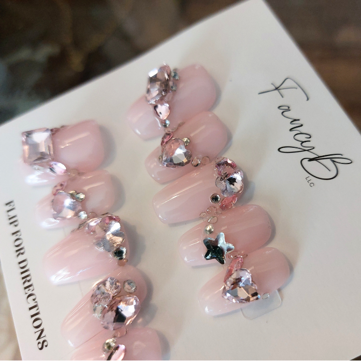 Charming in Pink Gem Nails (24pcs) - Short Coffin