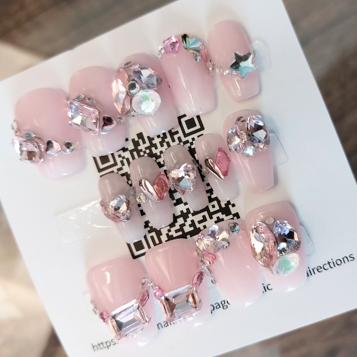 Charming in Pink Gem Nails (24pcs) - Short Coffin