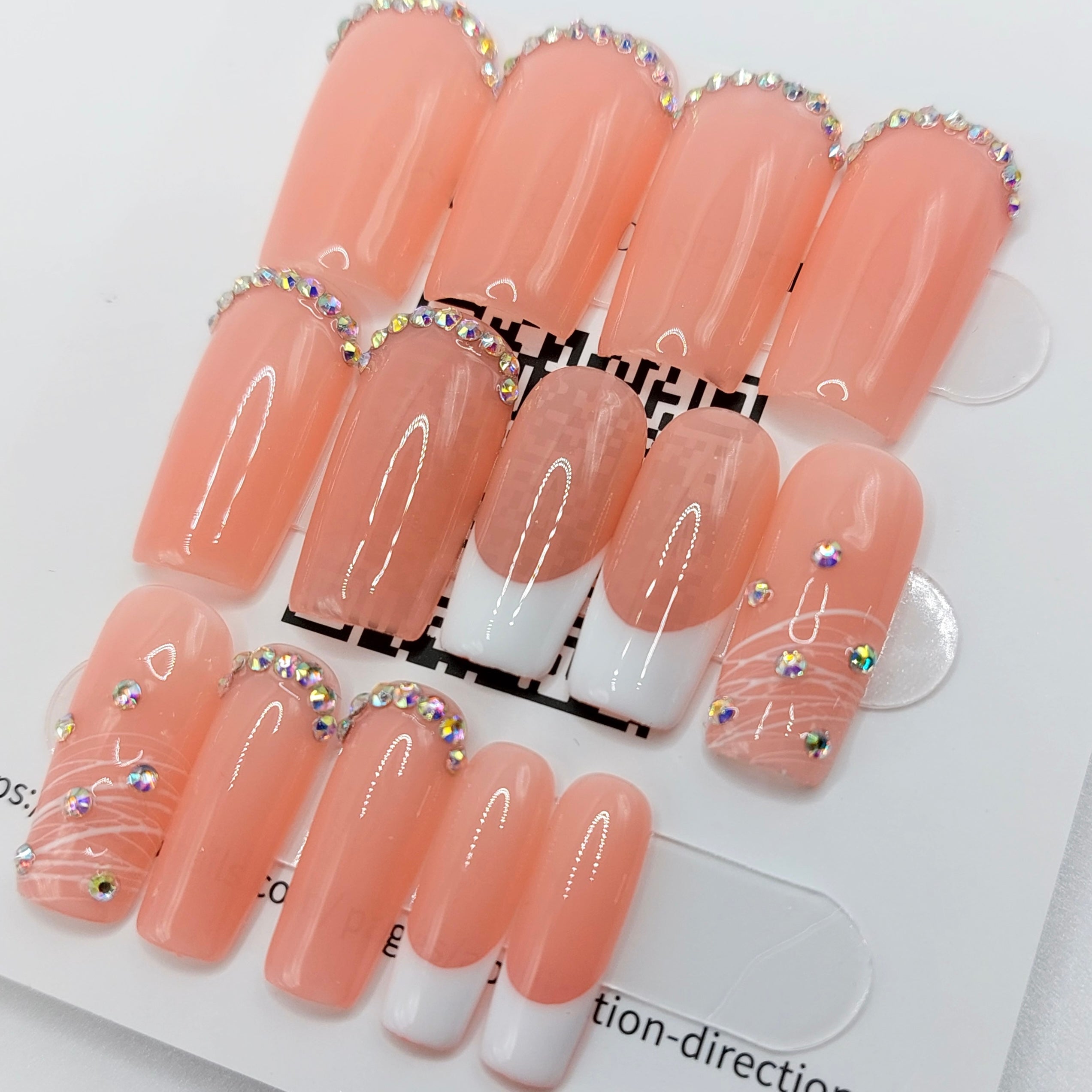 Pink Jelly Crystal Gem Nails (24pcs) - Medium Square