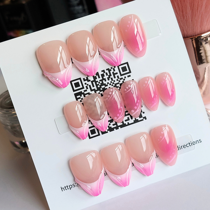 Pink Swirl French Tip Nails (24pcs) - Short Almond