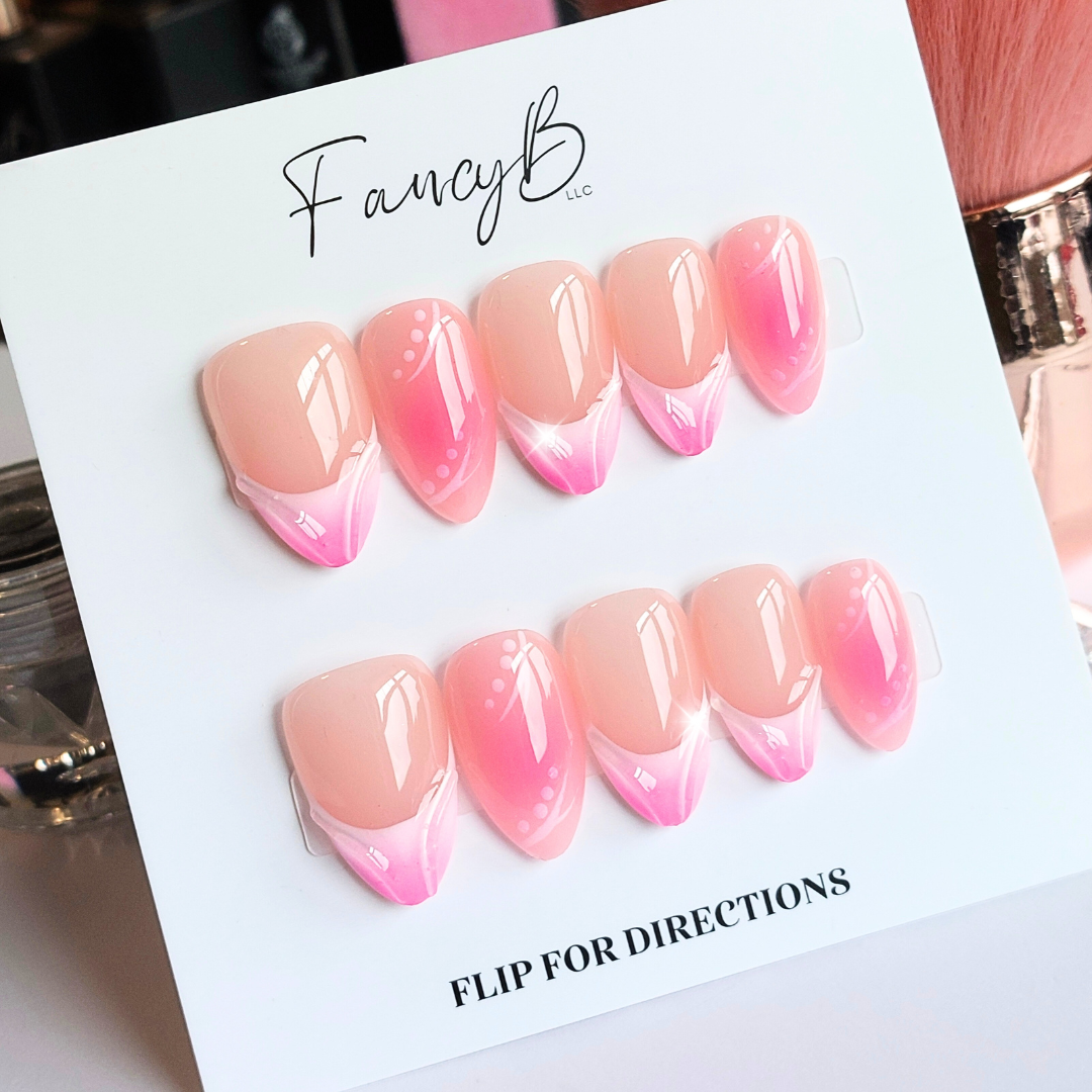 Pink Swirl French Tip Nails (24pcs) - Short Almond