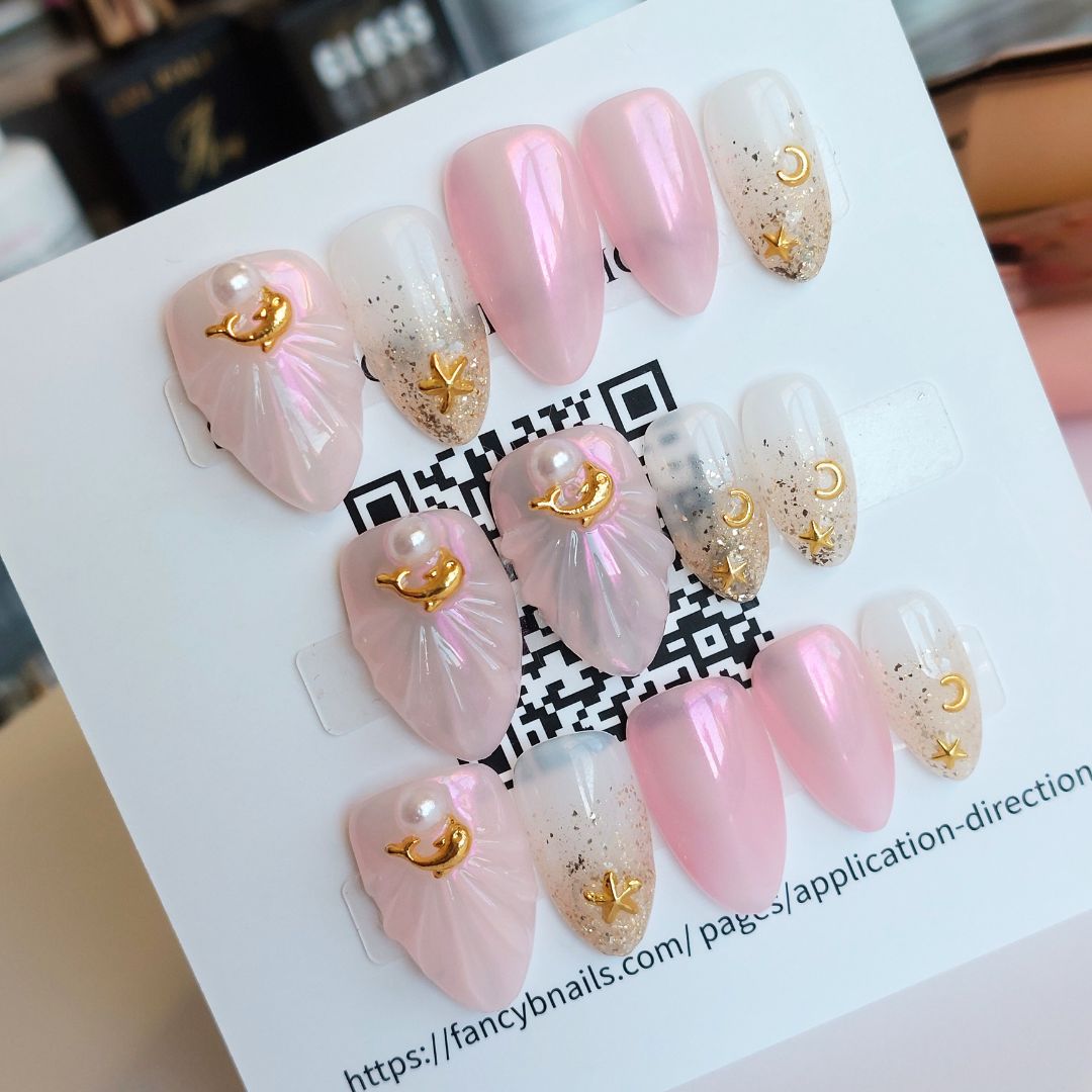 Pink Seashell Nails (24pcs) - Short Almond