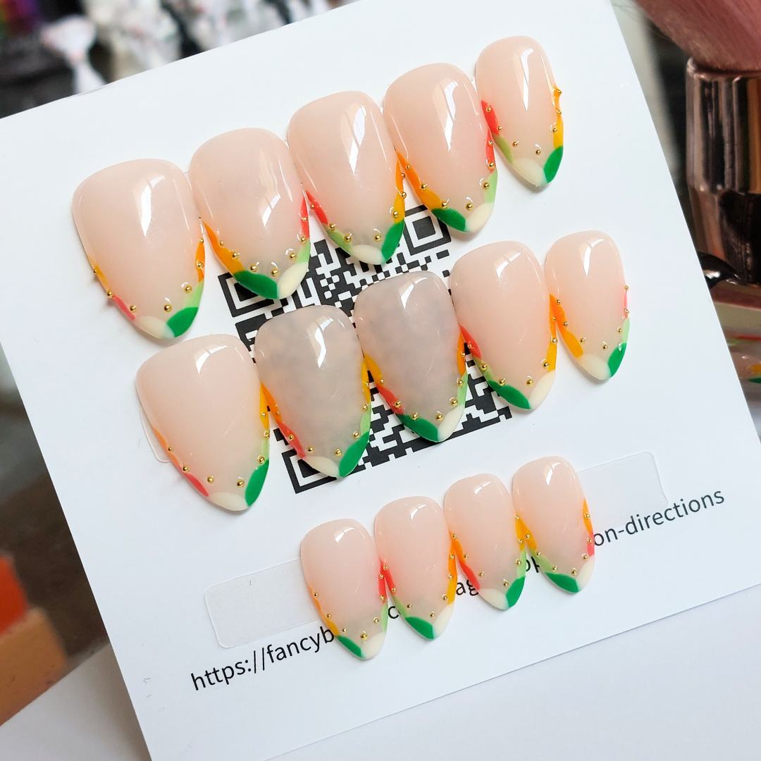 Spring Fling French Tip Nails (24pcs) - Short Almond