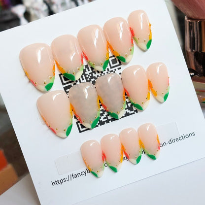 Spring Fling French Tip Nails (24pcs) - Short Almond