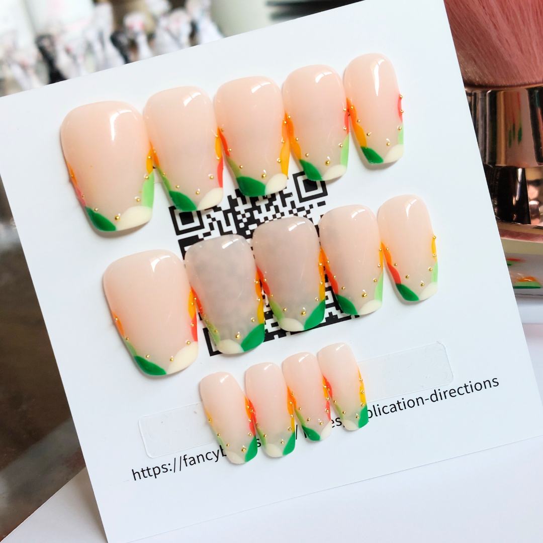 Spring Fling French Tip Nails (24pcs) - Short Coffin