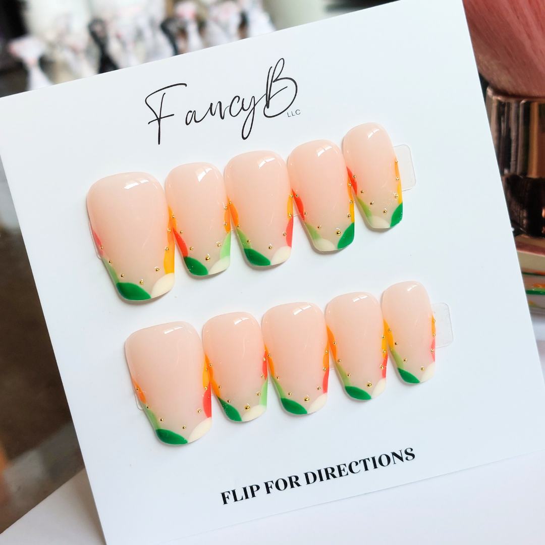 Spring Fling French Tip Nails (24pcs) - Short Coffin
