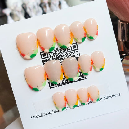 Spring Fling French Tip Nails (24pcs) - Short Oval
