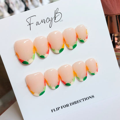 Spring Fling French Tip Nails (24pcs) - Short Oval