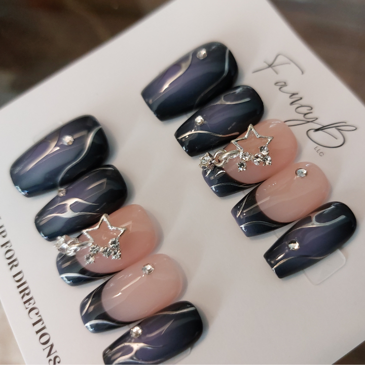 Starlight Gem Nails (24pcs) - Short Coffin