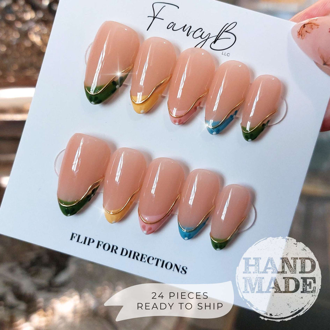 Floral French Nails (24pcs) - Medium Almond