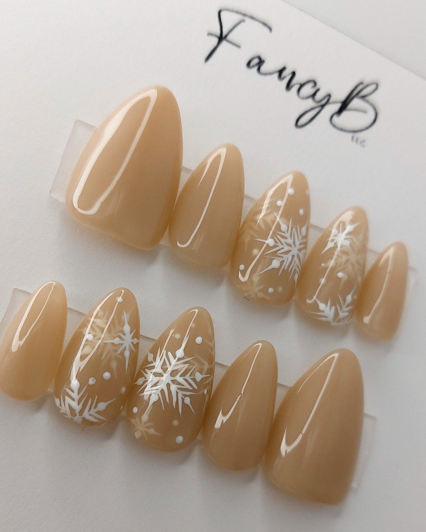 Cashmere Frost | Nude Jelly Press on Nails with Semi-transparent Layers of Snowflakes - FancyB Press-on Nails