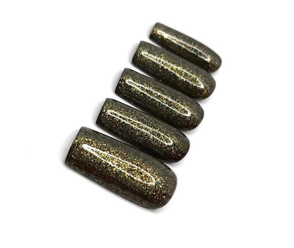 Metallic green Press on Nails, extra glossy metallic glue on nails.