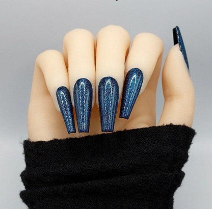Metallic blue Press on Nails, extra glossy metallic stick on nails.