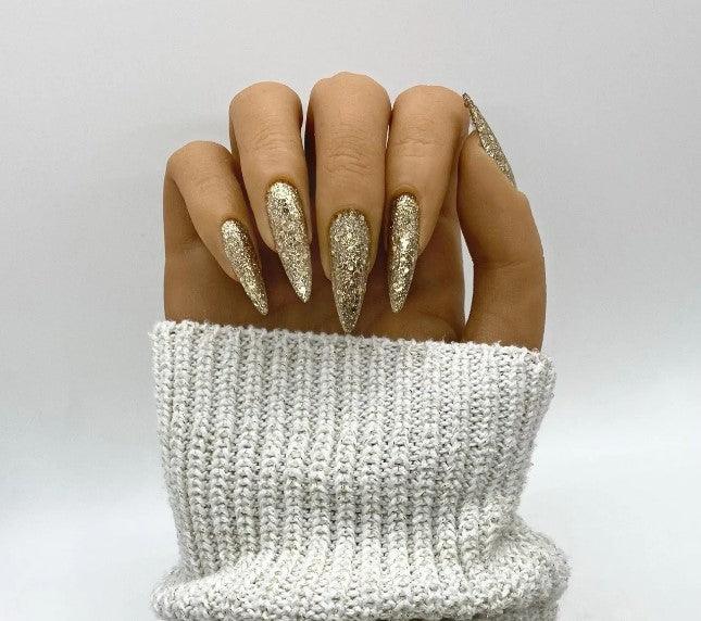 Glitter Euphoria | Ultra Glittery High Gloss Press on Nails - Gold Long Sharp Stiletto