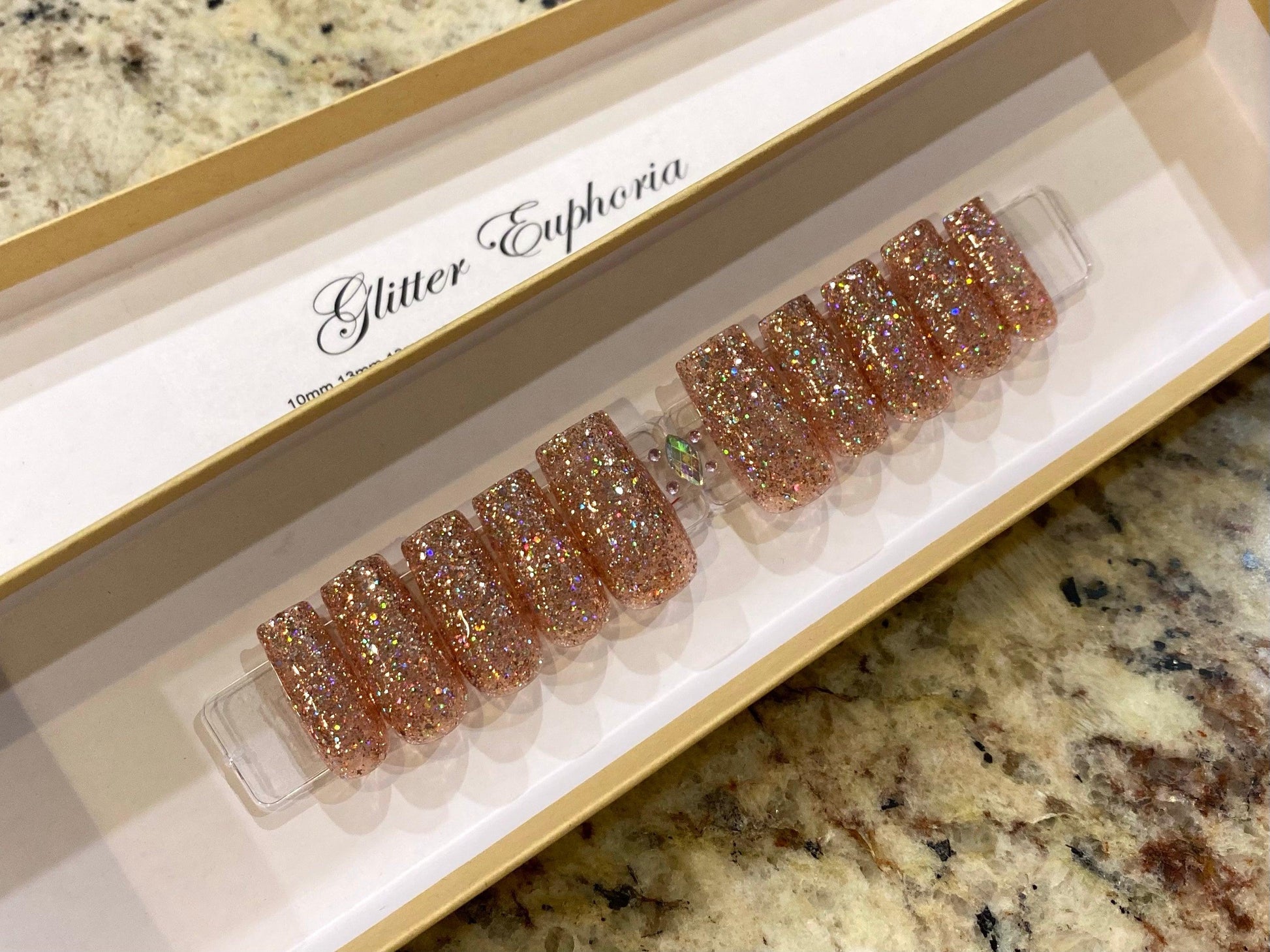 Glitter Euphoria | Ultra Glittery High Gloss Press on Nails - Rose Gold Medium Square