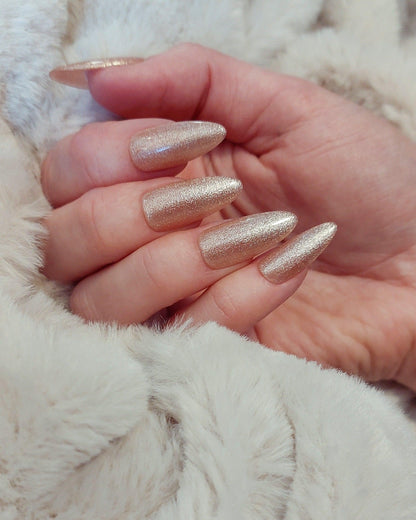 Near and Sheer | Reflective Sheer Glitter Press on Nails in a Soft Beige Pink - FancyB Press-on Nails