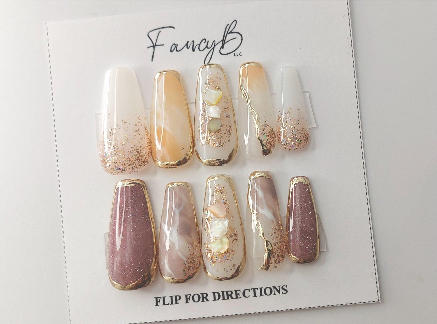 Pearly Passion | Elegant Beachy Pearl Press on Nails with Shells and Gold Chrome - FancyB Press-on Nails