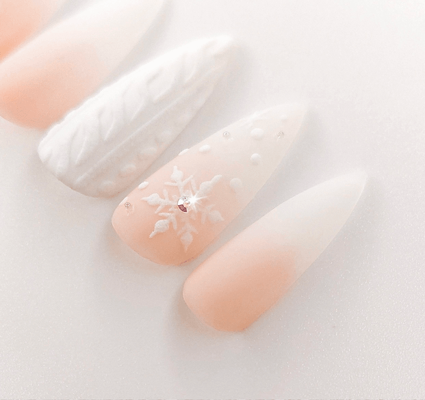 Pink Snowmbré Press on Nails | Crystal Snowflakes with Pink to White Ombré in Matte Finish - FancyB Press-on Nails