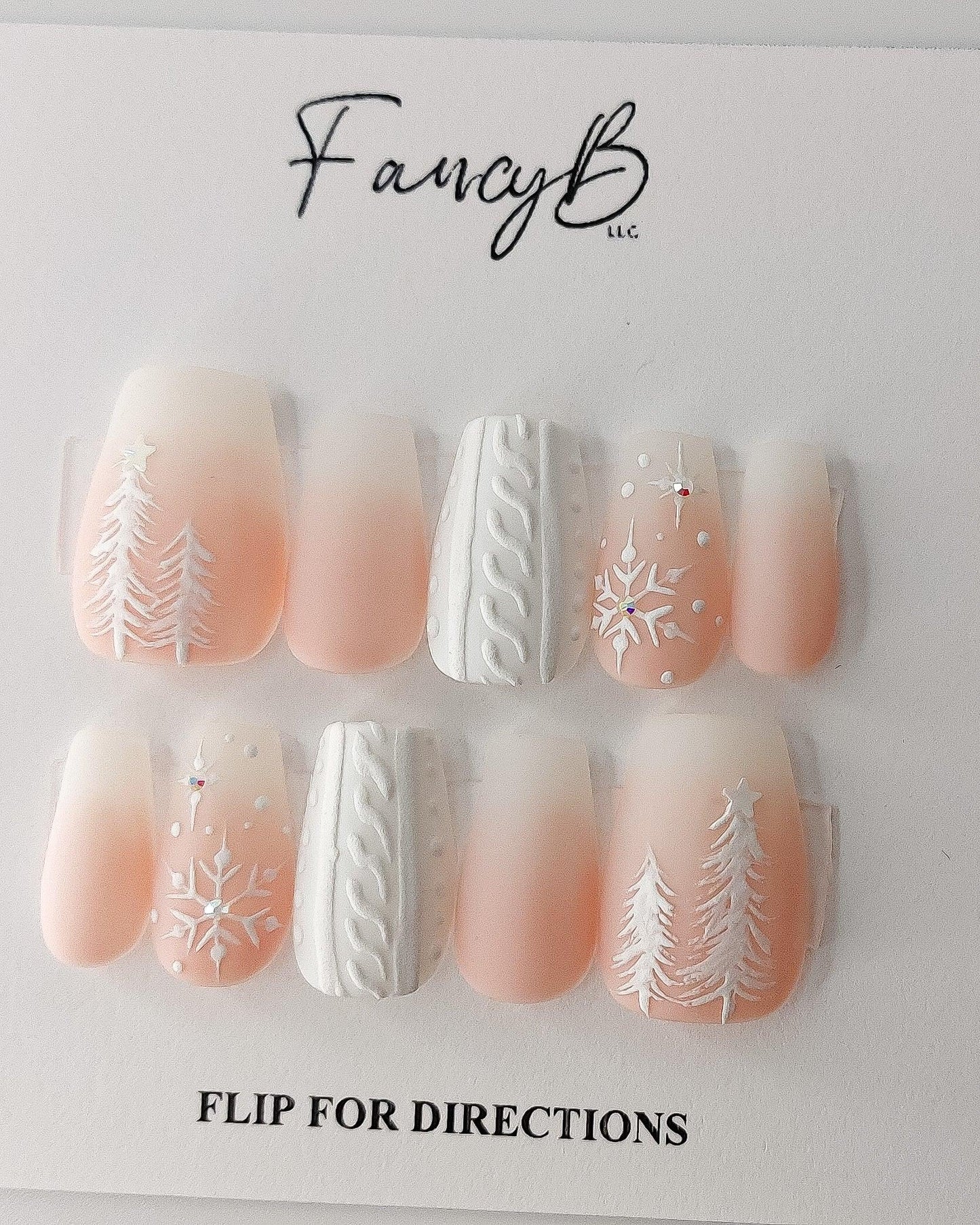Pink Snowmbré Press on Nails | Crystal Snowflakes with Pink to White Ombré in Matte Finish - FancyB Press-on Nails